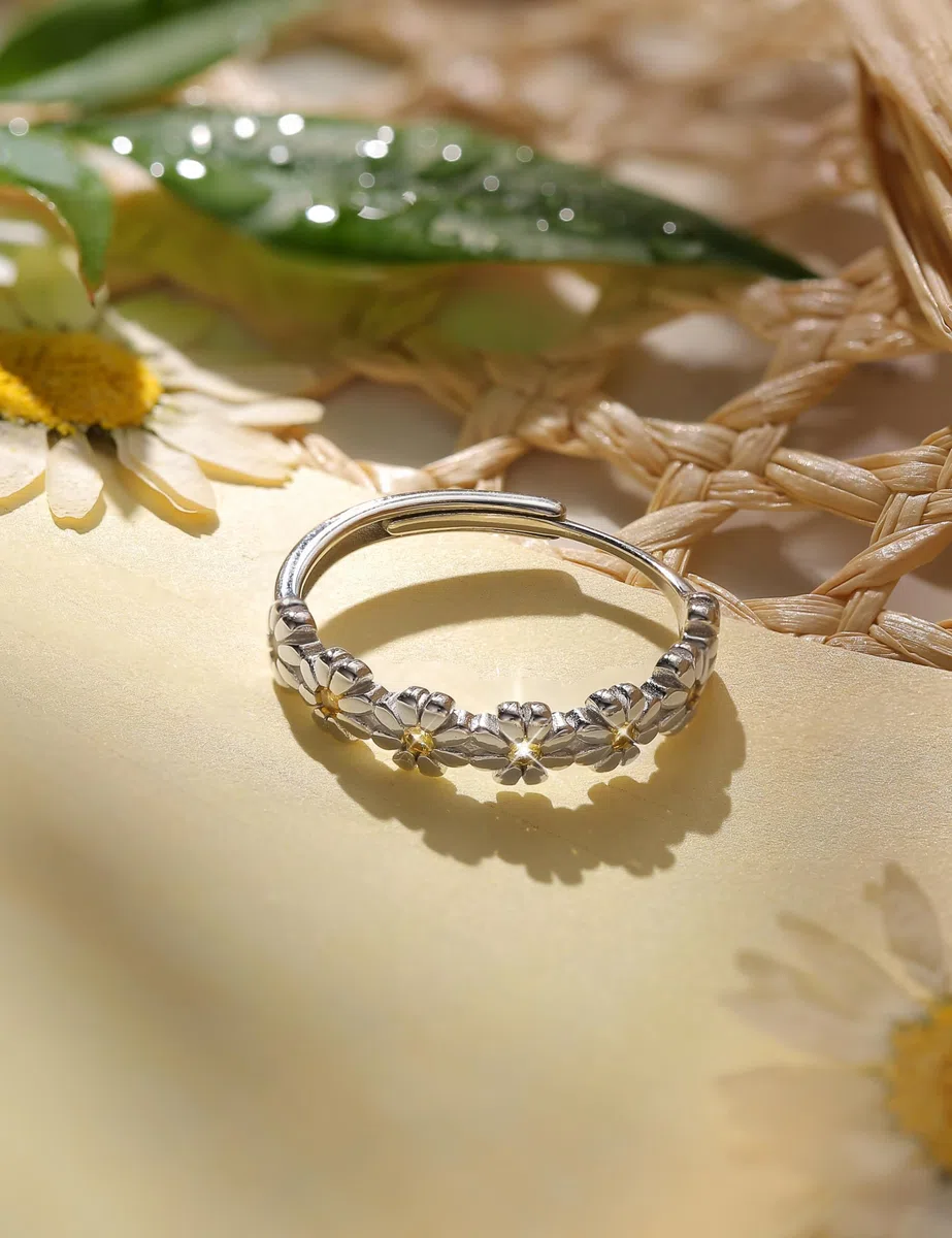 Milacolato Anelli Donna Argento 925 Anello Margherita Giallo/Rosa Zircone Cubico Anello Aperto Regolabile Sottile Statement Anelli da Dito Anello d'Argento Anelli per Pollice Donna Ragazze
