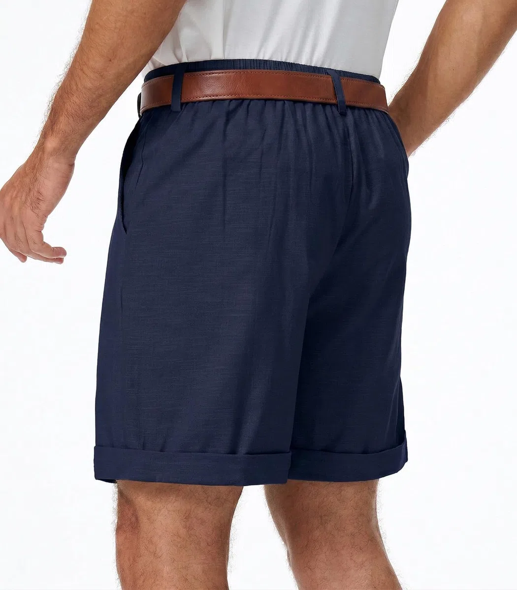 Pantaloncini da Uomo Estivi Pantaloni Corti Chino in Cotone e Lino Bermuda Causal con 2 Tasche