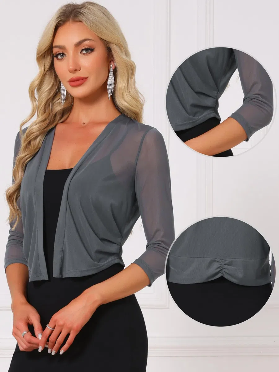 Allegra K Donna Coprispalle Elegante Bolero in Chiffon Trasparente Maniche A 3/4 Cardigan in Rete Giacca Corta Estivo