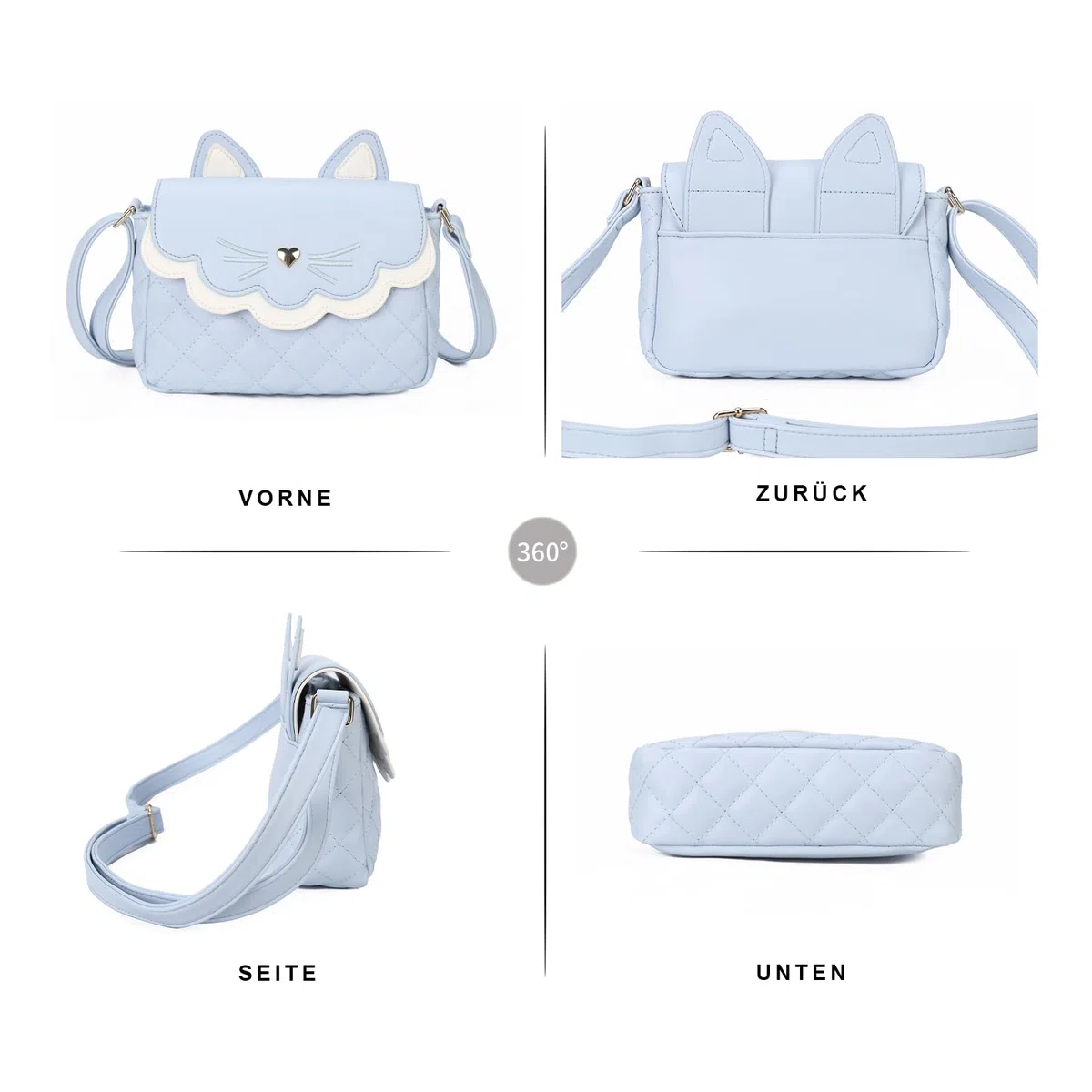 Gladdon Borsa a Tracolla per Ragazze Mini Borsa a Tracolla Borsa per orecchie di gatto Cute Princess Bag Borsa in pelle pura come regalo per ragazze, ragazzi e adolescenti Design originale(Blu)