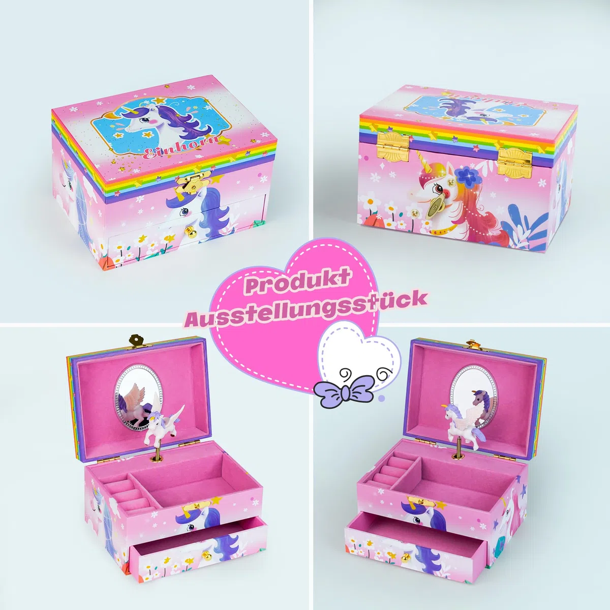 ADEL DREAM contenitore musicale con unicorno con ali d'angelo musicali regalo per bambini unicorno rosa a due strati set di accessori da 5 pezzi