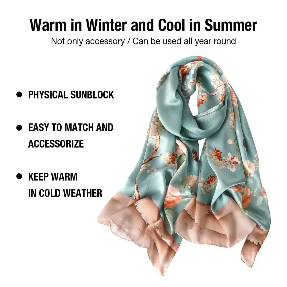 Foulard Donna Seta di 100% Seta, Stola Elegante Cerimonia Chiffon Leggera, Sciarpa Primaverile con Fantasia Colori, Adatto a molteplici occasioni