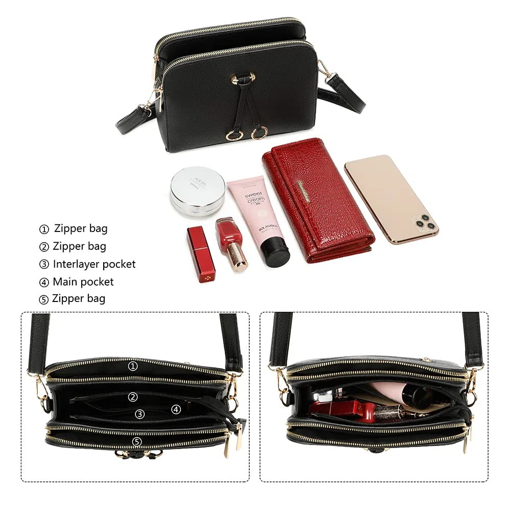 ELIOX Borsa a Tracolla Donna Piccola con 3 Scomparti Capienti - Borsa Mano PU Pelle Sintetica - Borsetta Moda Borse Spalla- Crossbody Bag