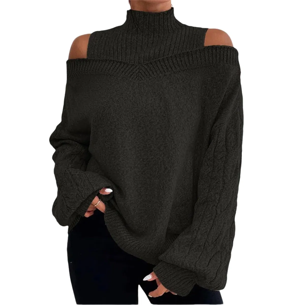 Maglione Donna Maglione Lavorato Maglia Spessa Manica Lunga Maglione Collo Alto Costine Maglione Invernale Caldo all'Uncinetto Maglione Casual Morbido Elasticizzato