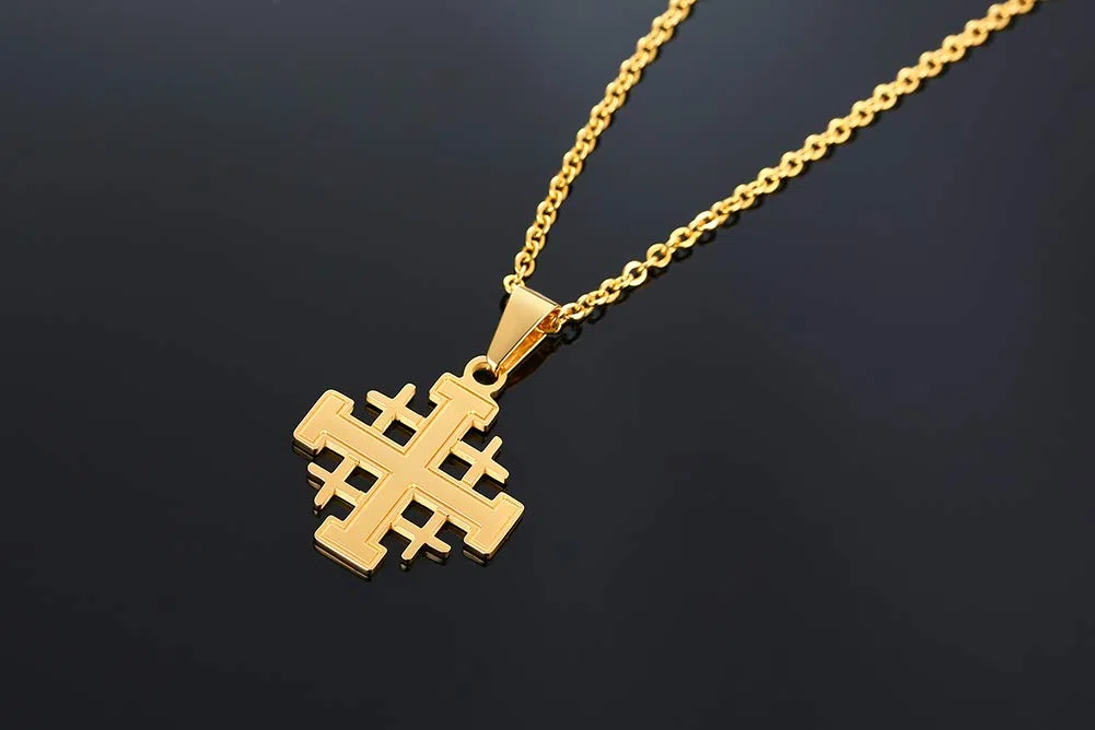 Vnox Collana con Ciondolo Croce Gerusalemme in Acciaio Inossidabile Gioielli Religiosi Regalo per Uomo Donna