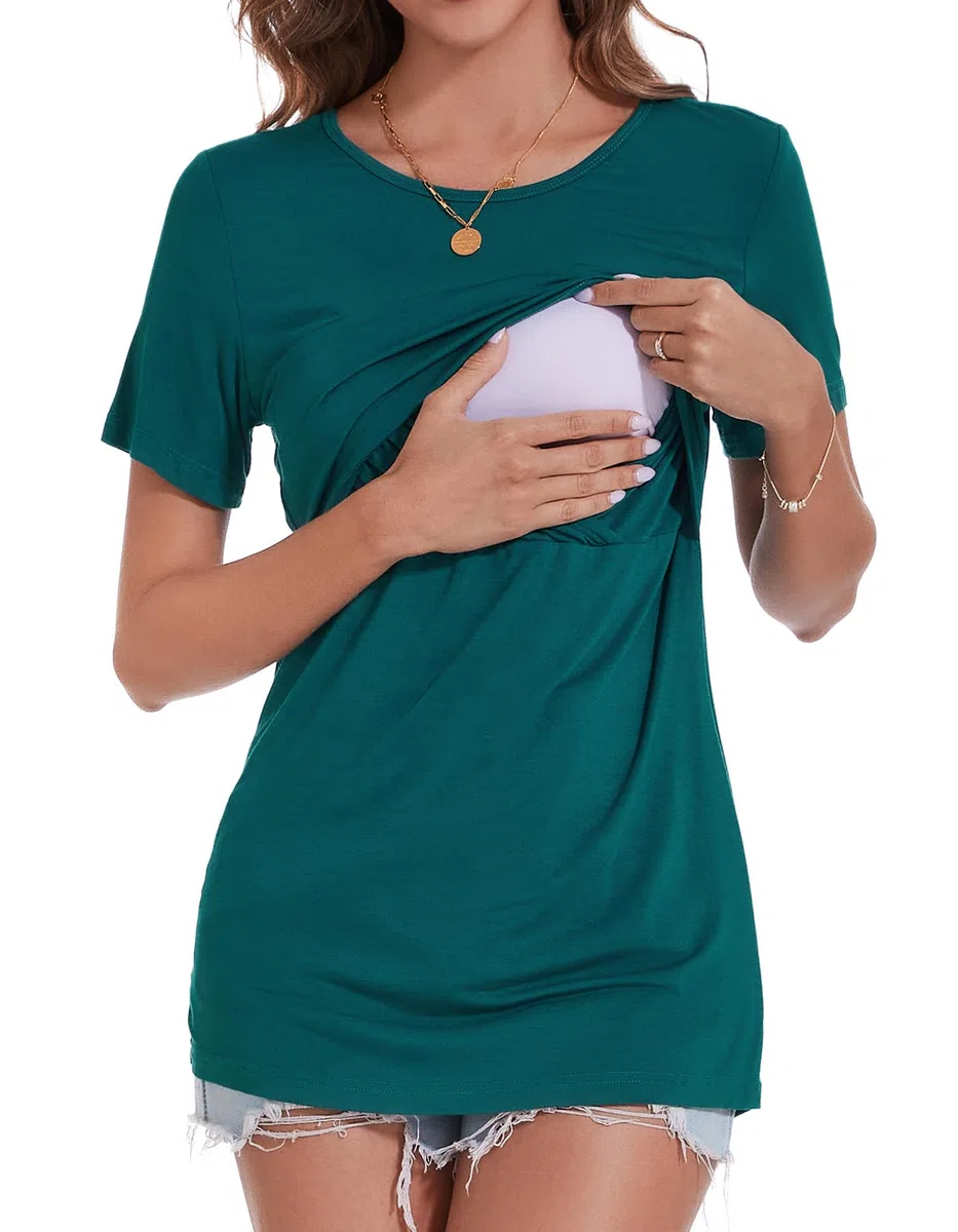 Sosolism T-Shirt Essenziale da Allattamento Estate Maniche Corte Maglietta Morbida per Poppata per Donne