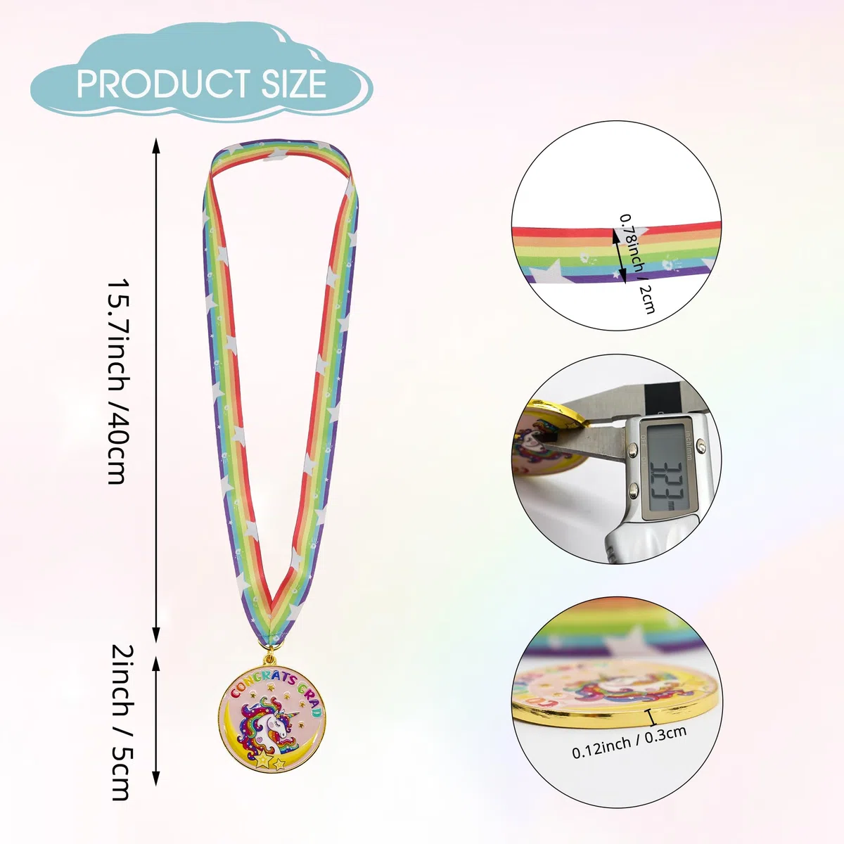 GraduatePro Medaglia di laurea per la scuola materna con nastro arcobaleno per il collo, medaglione premio per bambini studenti unicorno decorazione per feste regalo di laurea 5 cm