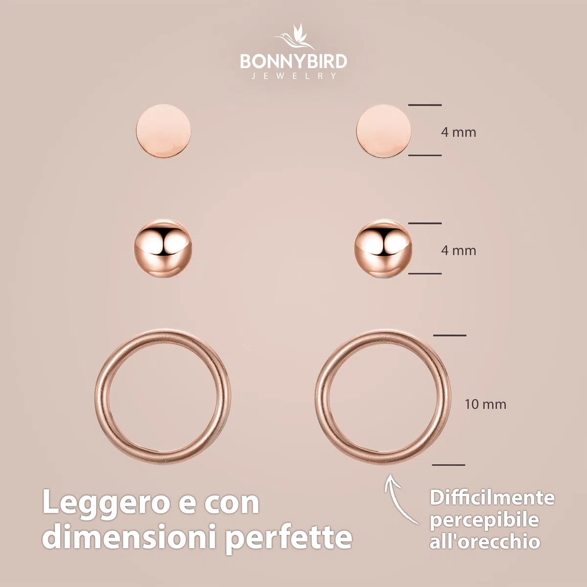 BONNYBIRD® Orecchini Acciaio Chirurgico Donna in Argento, Oro e Oro Rosa - Anallergici e Impermeabile