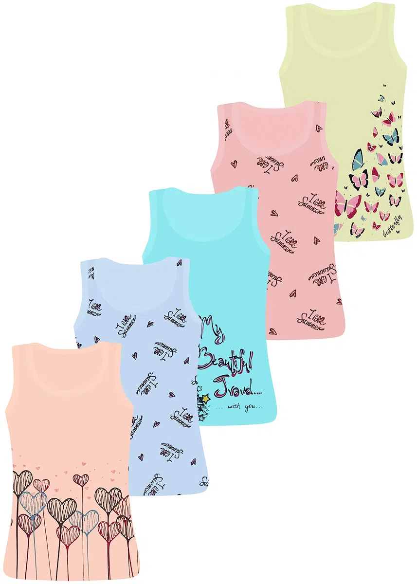 LOREZA ® 5 Cannottiera da Bambina in Cotone Canotta Intima Vari Disegni Intimo 2-15 Anni