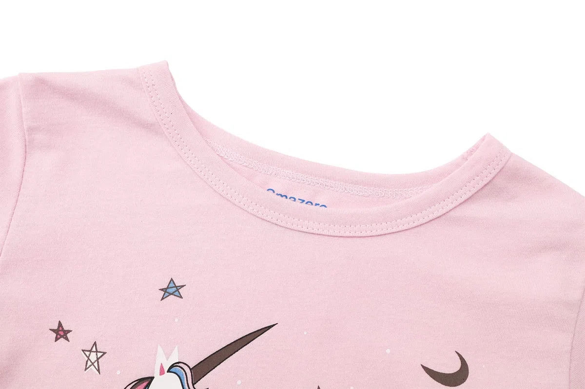 Pigiama estivo per bambine con unicorno, in cotone, a maniche corte, per bambini da 3 a 8 anni, 4 pezzi