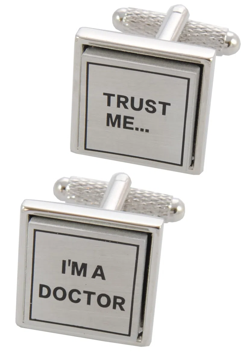 Gemelli Camicia Uomo Medico - Con Scatola - Trust Me I'm A Doctor - Ottone - Consulente Ospedale - Argento Colorato - Un Paio