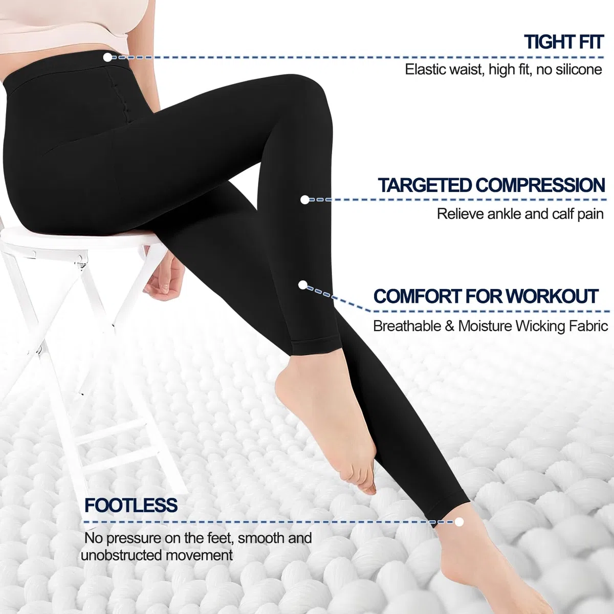 Collant a Compressione, Pantaloni a Compressione Lunghi (Senza Piede, Medici) 20-30 mmHg Classe 2 – Calze di Supporto per Donne e Uomini contro Vene Varicose, Edemi, TVT, Vene a Rete
