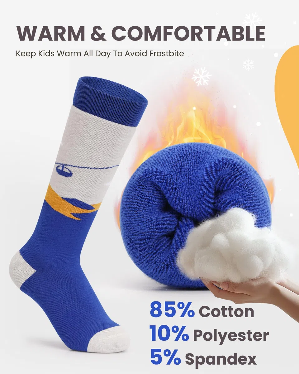 OutdoorMaster Calze da sci per bambini, calze termiche con polsino antiscivolo (OTC) per uomini e donne