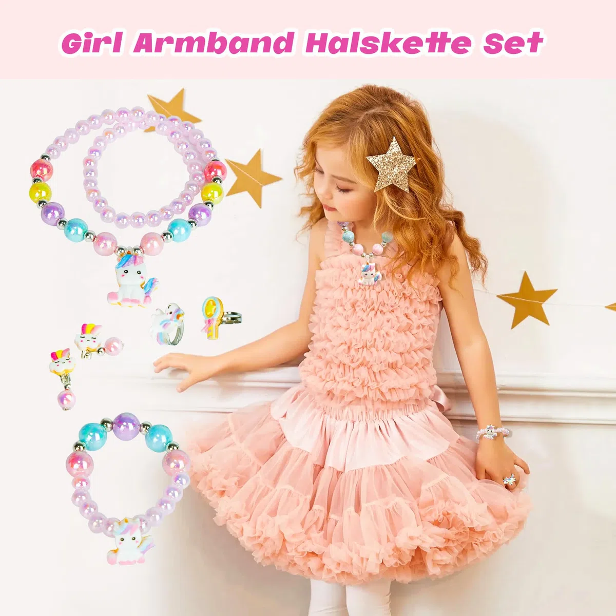 ADEL DREAM contenitore musicale con unicorno con ali d'angelo musicali regalo per bambini unicorno rosa a due strati set di accessori da 5 pezzi