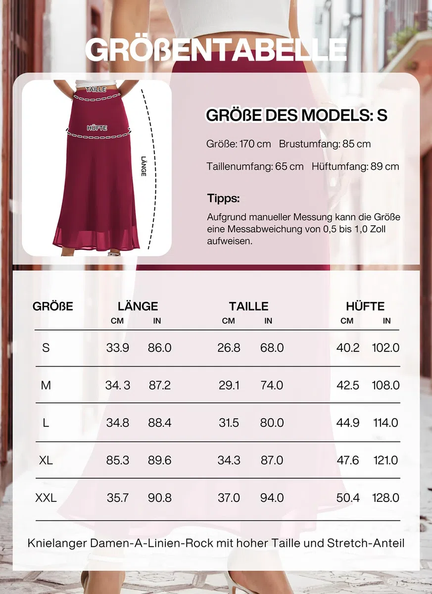 BEIGAI Gonna lunga da donna, elegante, con vita elasticizzata, in chiffon, leggera, linea ad A, casual, estiva, per feste, alla moda