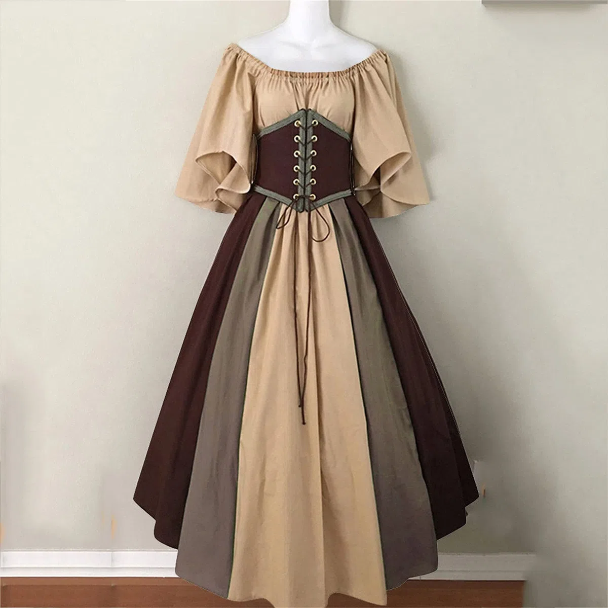 Abito rinascimentale da donna, con maniche svasate, con lacci, stile vittoriano, taglie forti, vintage, medievale, Halloween