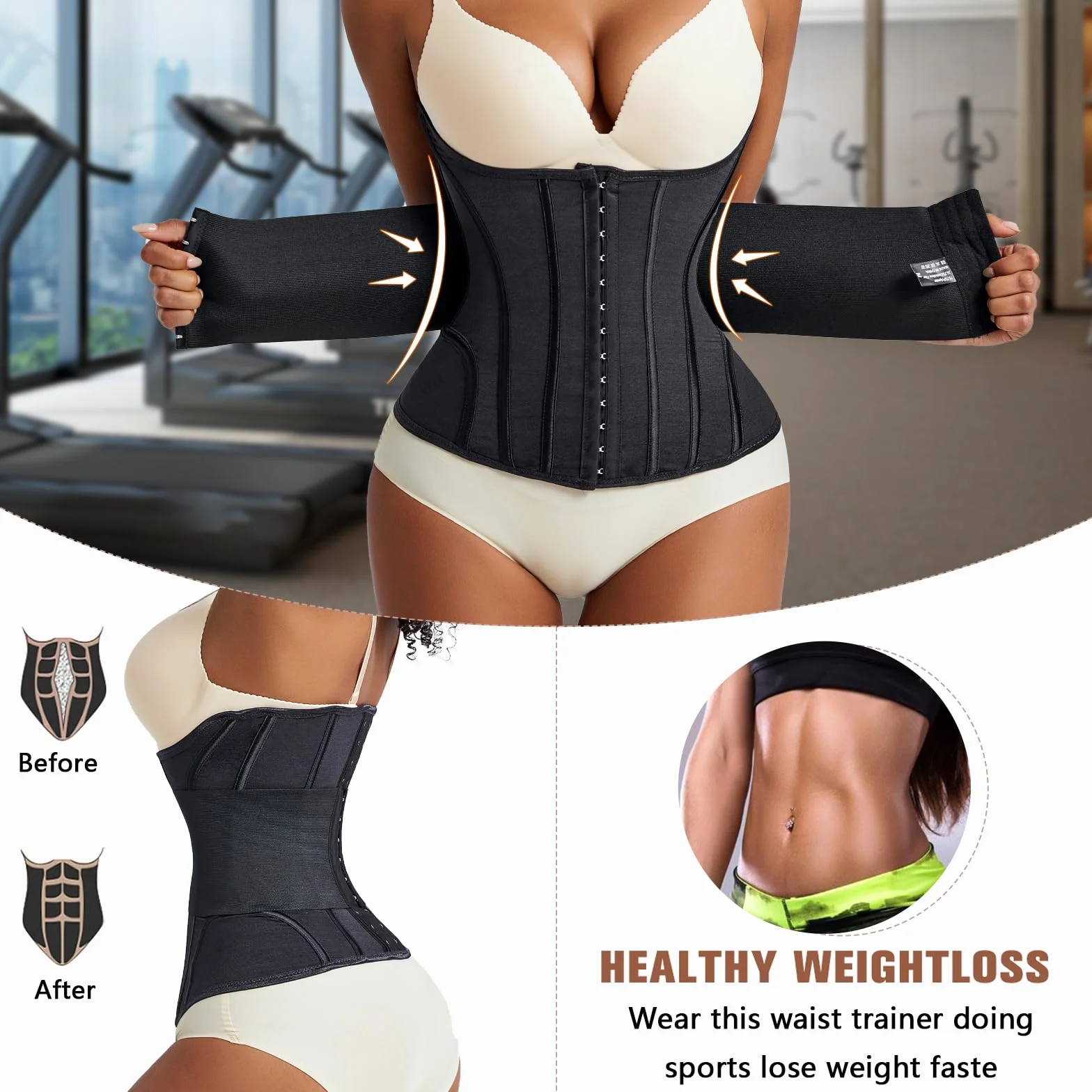 Corsetto Donna Modellante con Doppia Chiusura, Waist Trainer Traspirante con 10 Stecche di Supporto, Fascia Snellente Post Parto per Allenamento, Ufficio e Uso Quotidiano