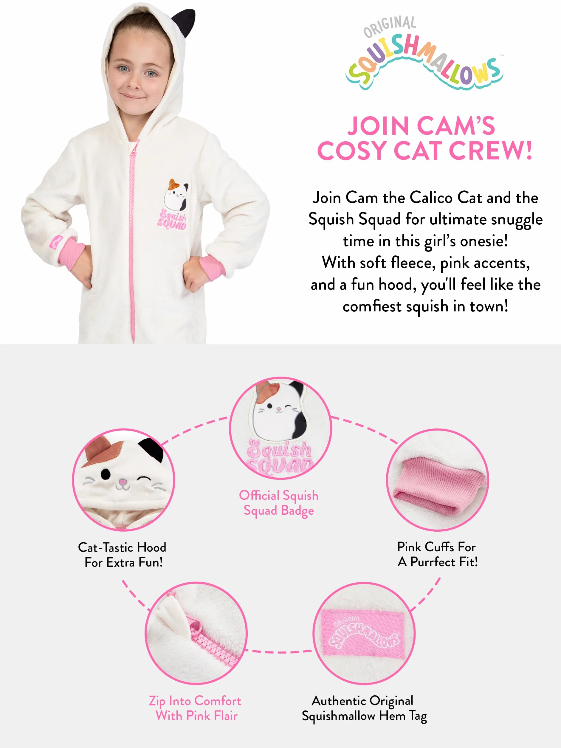 Squishmallows Gatto Pigiama Intero Bambina | Pigiama Pile | Pigiamone Bambina | 5 E 13 Anni
