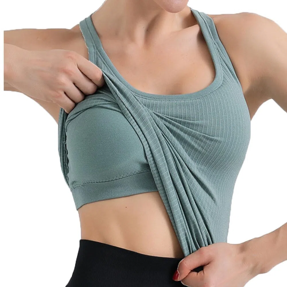 SHEKINI Canotta Sportiva da Donna con Reggiseno Incorporato Allenamento Tank Top Senza Maniche Racer Back Workout Top Palestra Fitness Yoga Sport Shirt