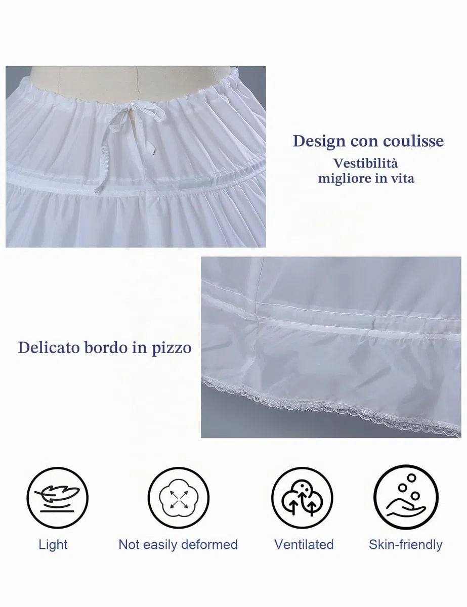 BEAUTELICATE Sottogonna Petticoat Donna Gonna Lunga 6 Cerchio Crinolina Rockabilly Vintage Sottoveste per Vestito Abito da Sposa Anni 50 Bianca Nera