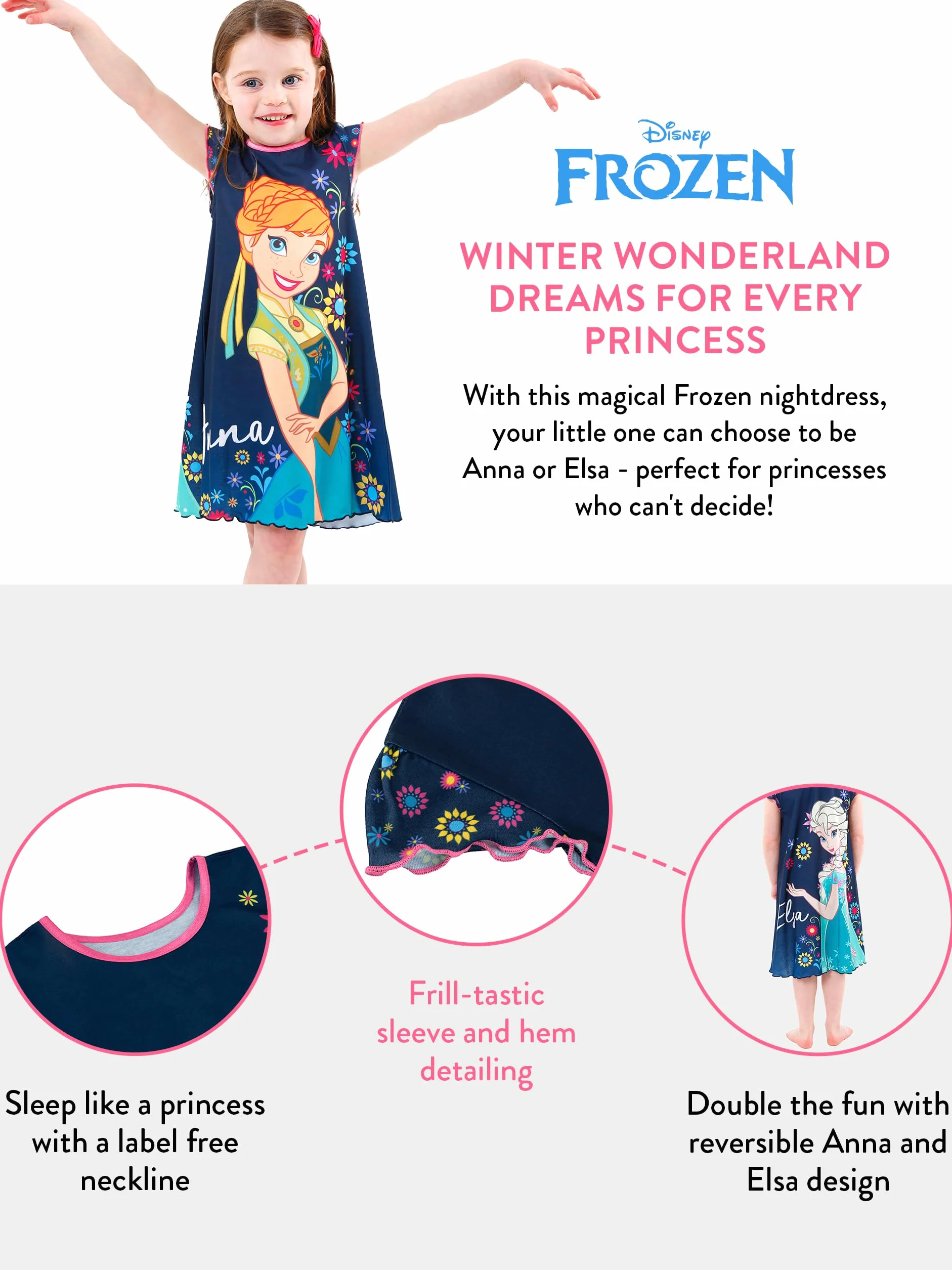 Disney Camicia da Notte Ragazze Frozen Vestito Principessa Bambina Il Regno di Ghiaccio Elsa Un Anna