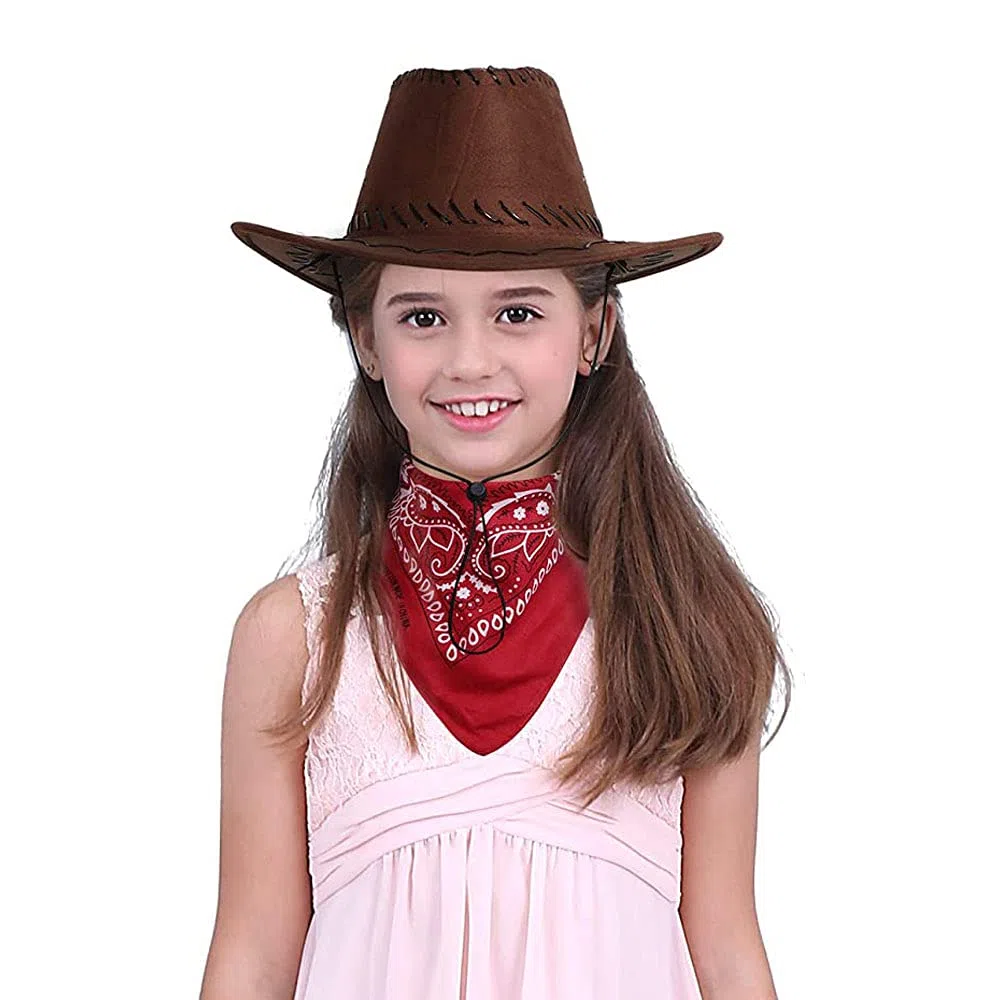 Cappello da Cowboy in Pelle A Tesa Larga, Western da Cowgirl per Bambini e Adulti, per Cosplay All'aperto (Marrone Scuro)