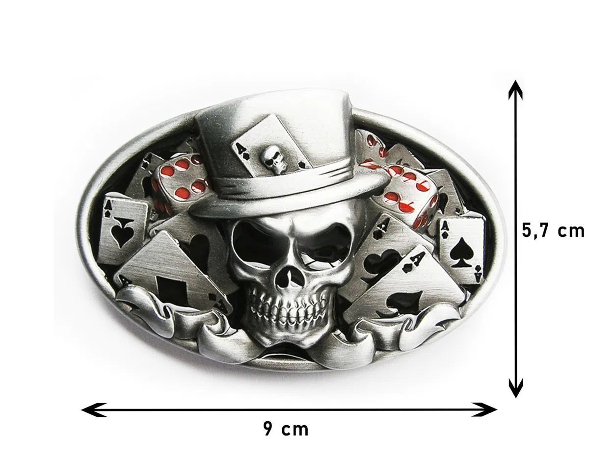 Fibbia 123 per cintura Pokerface Poker Face Teschio Carte 3D per cintura di ricambio, modello 53