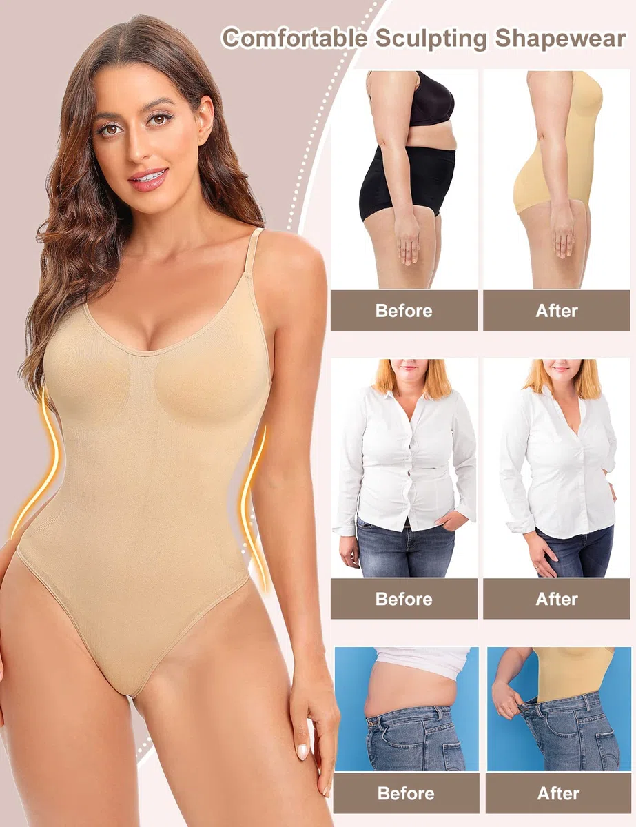 CMTOP Body Contenitivo Modellante Donna Body Shaper Bodysuit con Tracolla Regolabile Dimagrante Shapewear Senza Cuciture Guaina Contenitiva Pancia Piatta Intimo Snellente e Versatile Traspirante