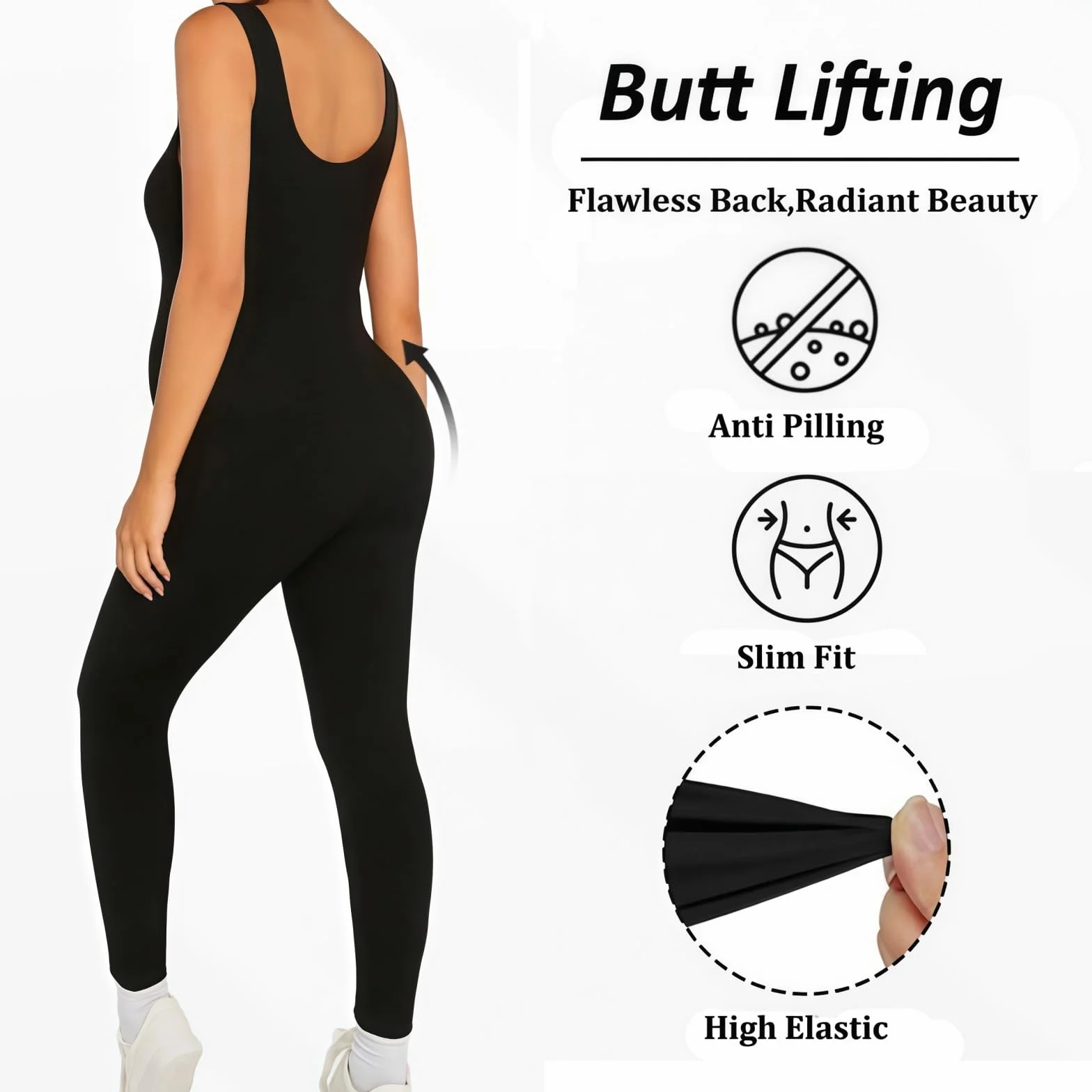 SamHeng Tuta premaman senza maniche Tuta da yoga nera senza cuciture Leggings per gravidanza Body U-Collo a U Tuta sportiva a lunghezza intera Slim Fit Casual Allenamento Abiti Activewear