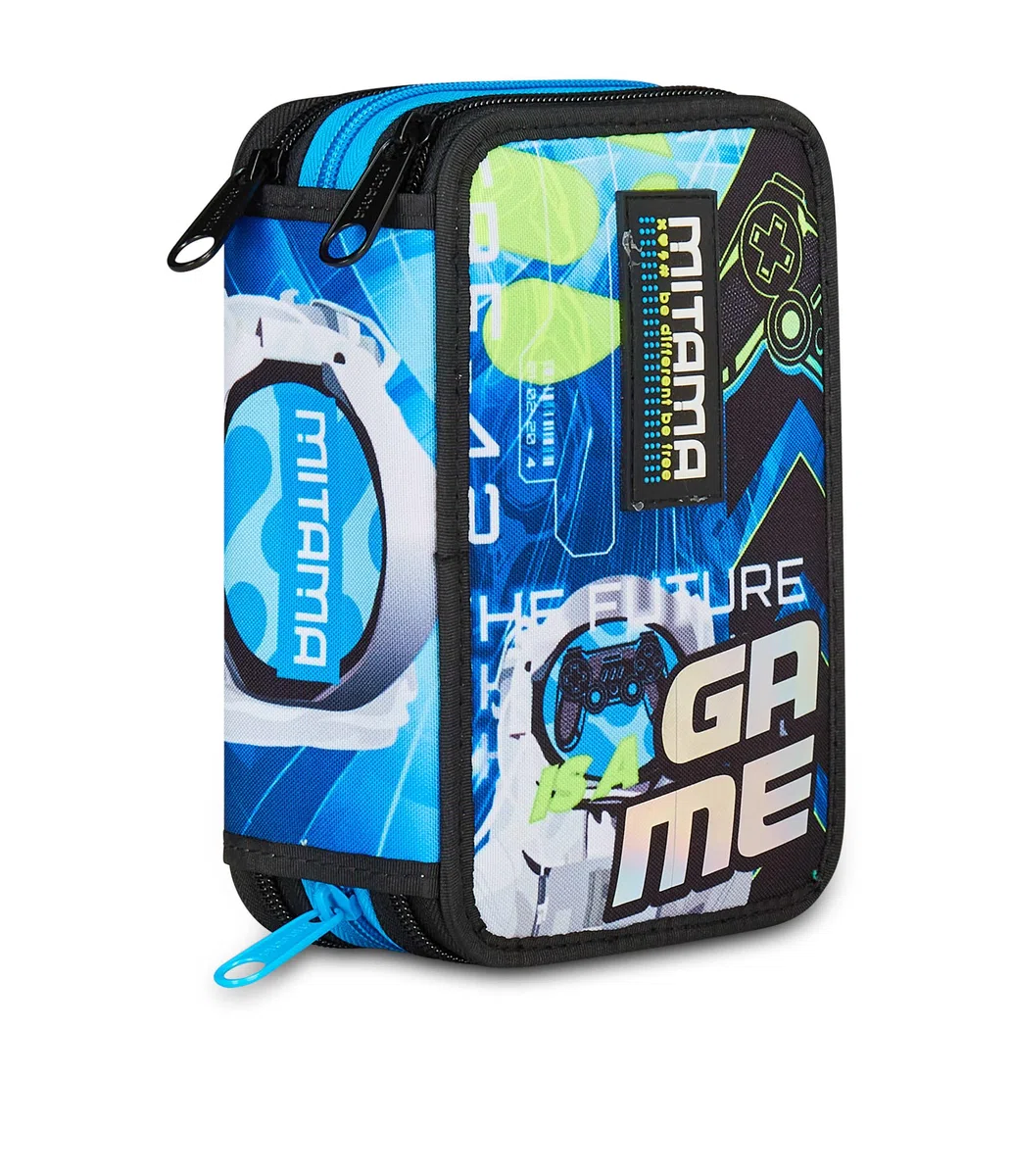 Mitama Astuccio Scuola 3 Scomparti, SUPER FUTURE GAME, Contenuto 50 pz, Completo di Matite, Pennarelli, Portapenne Scuola Elementare Bambino
