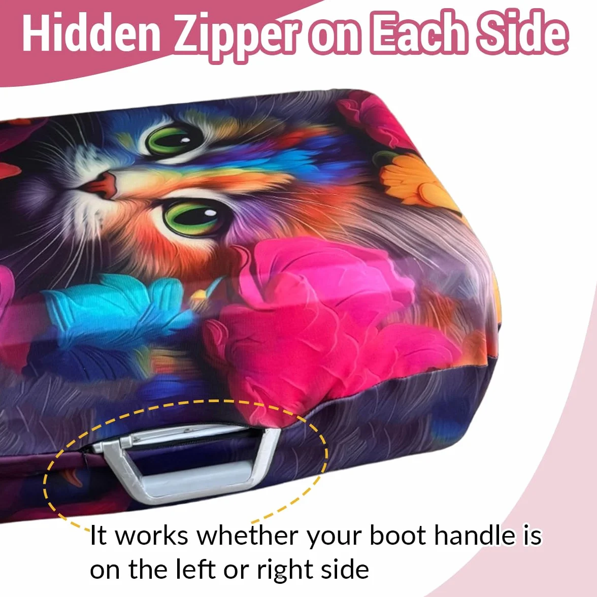 FANSU Copri Valigia per 26-28 Pollici, Elastica Copri Trolley 3D Gatto Luggage Cover Chiusura con Cerniera, Trolley Protector Cover Grande Valigia Antipolvere Lavabile Copertura