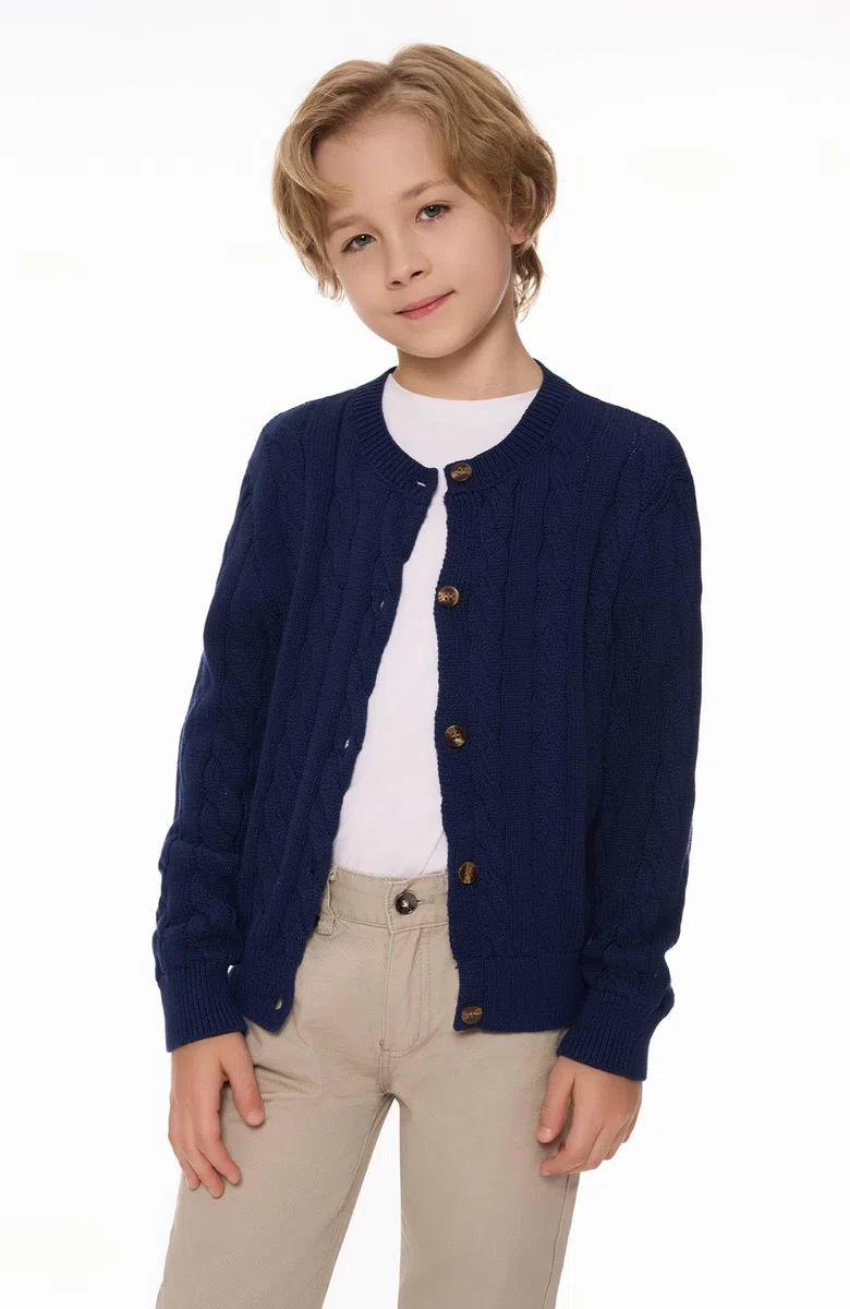 SMILING PINKER Ragazze Aran Cardigan Ragazzi Bambini Maglia Girocollo Cotone Maglione ruvido Giacca con bottone