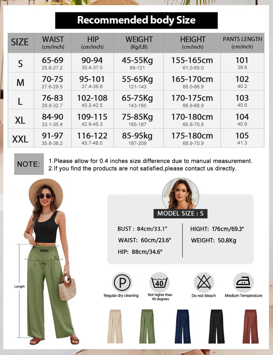 Pantaloni Lino Donna Estivi Pantaloni Elastico Vita Alta Larghi Eleganti Pantalone Casual da Spiaggia Comodi Leggeri con Tasche