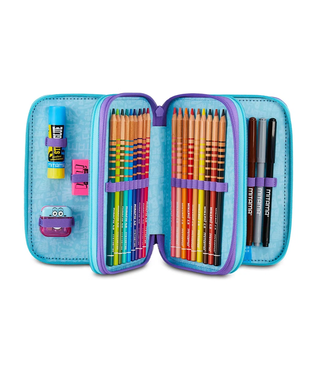 Mitama Astuccio Scuola 3 Scomparti, DOUBLE DIAMOND, Astuccio Attrezzato completo, 47 pezzi, 3 scomparti, Per bambine e ragazze, Scuola e tempo libero