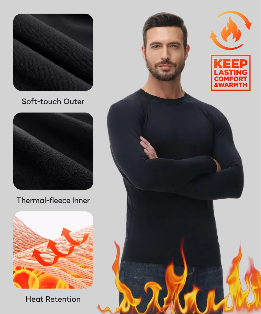 HUGE SPORTS Maglia Termiche da Uomo Invernale Biancheria Intimo Termica a Maniche Lunghe Asciugatura Rapida Corsa Ciclismo