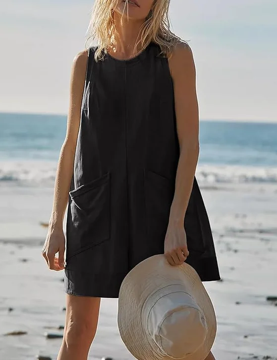 Haibang Salopette Donna Estiva Tute Corte Donna Senza Manica Allentata Casual Jumpsuit con Tasche Morbida Monopezzi e Tutine Elegante Playsuit Overall Romper Pantaloncini Spiaggia Vacanza Outfit