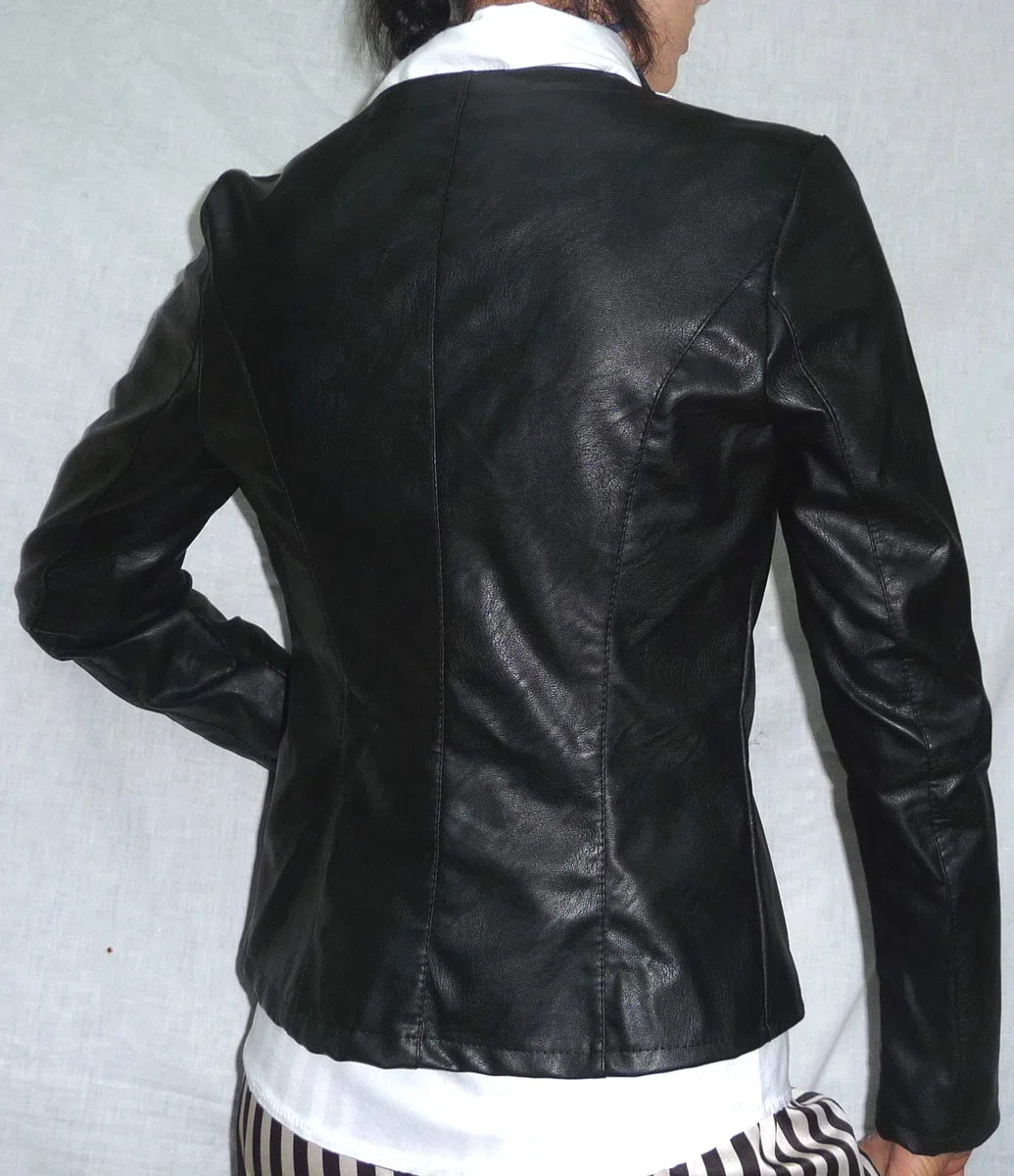 Giacca Finta Pelle Aperta Scollo Tondo Aderente Avvitata Leggera Cardigan Coprispalle Donna Ragazza