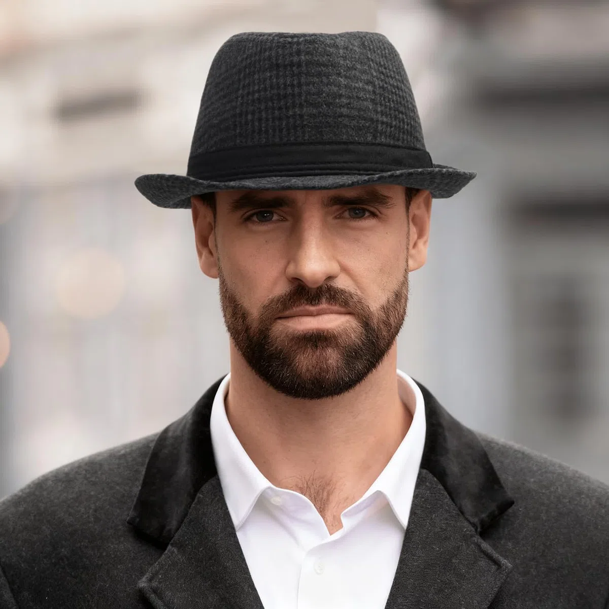 Initlove Cappello da uomo Fedora classico in feltro Panama cappello a tesa corta Trilby cappelli
