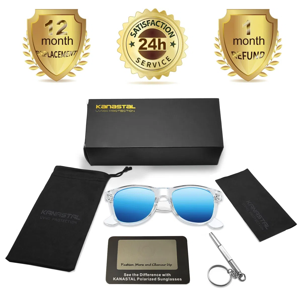 KANASTAL Occhiali da Sole da Uomo Donna Polarizzati Protezione UV400 Quadrati Vintage Retrò Classici Sunglasses Men Women per Spiaggia Pesca Guida Viaggio