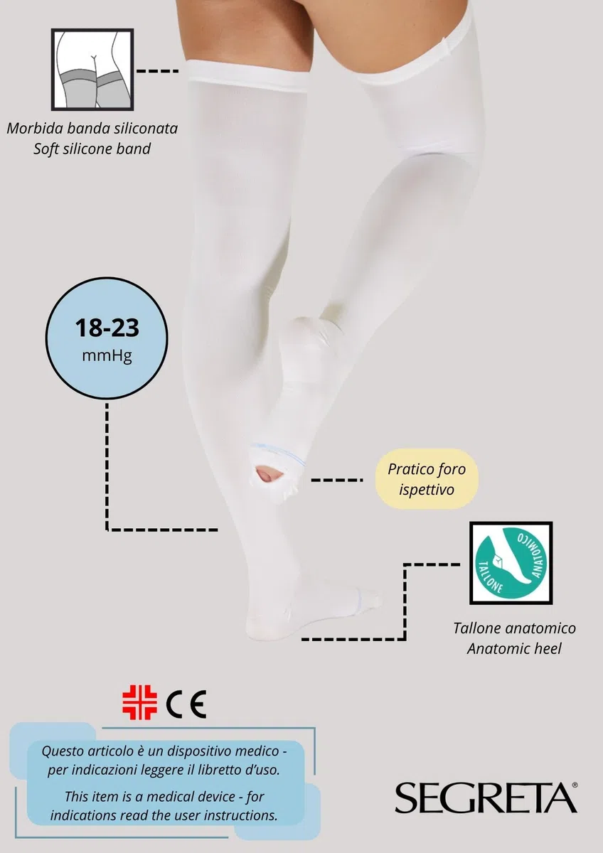 SEGRETA 00053 - Calze Antitrombo Donna e Uomo Post Operatoria, Autoreggenti Anti Embolo con Punta Ispezionabile, per Degenza, Antiembolismo, Compressione Graduata 18-23 mmHg