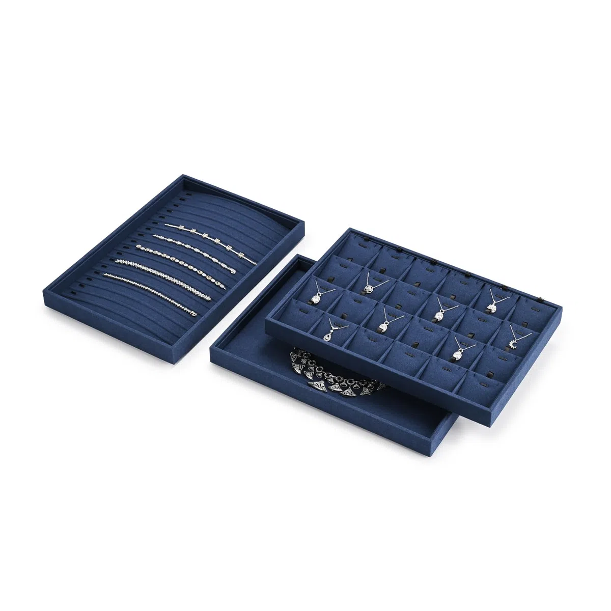 Oirlv Blu Microfibra Gioielli Vassoi Piatti Anello Collana Orologio Organizzatore Vassoi Display