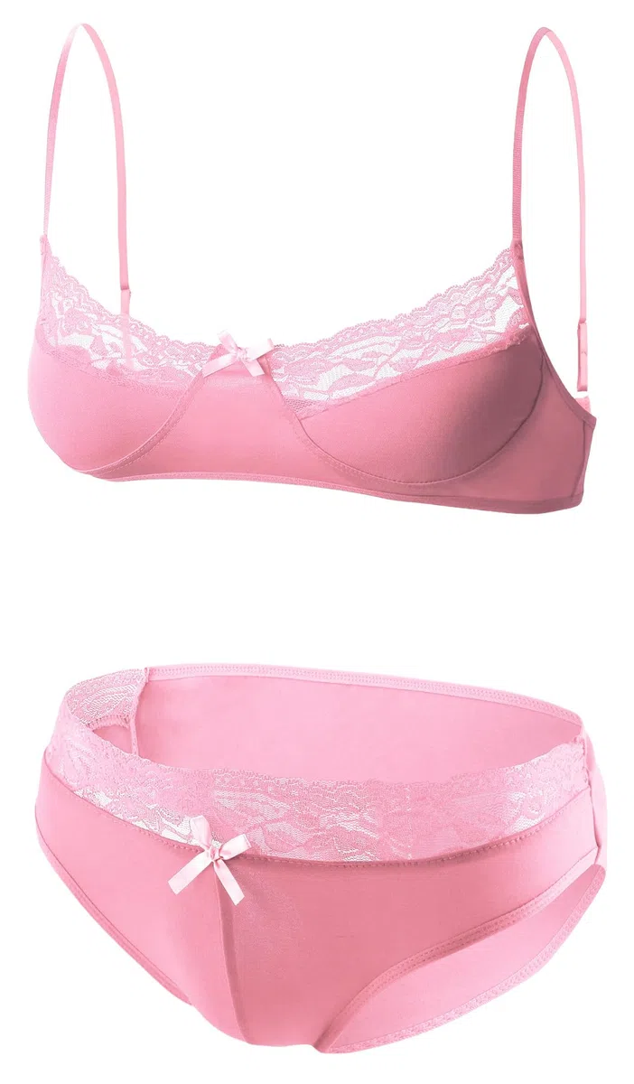 AIEOE Sissy - Set di biancheria intima in pizzo sexy, reggiseno e mutandine leggere, set di lingerie gay incrociato, reggiseno e slip in pizzo, mutandine S-XXL