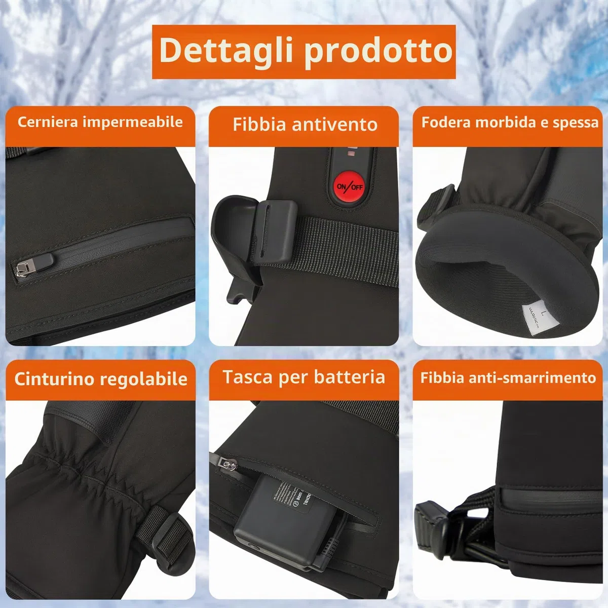Wholede Guanti Riscaldabili Ricaricabili Moto con 2 Batterie 10000mAh, 7.4V per Riscaldamento Rapido - Guanti Riscaldati Uomo e Donna per Moto, Sci, Trekking - Touchscreen, Impermeabili, M