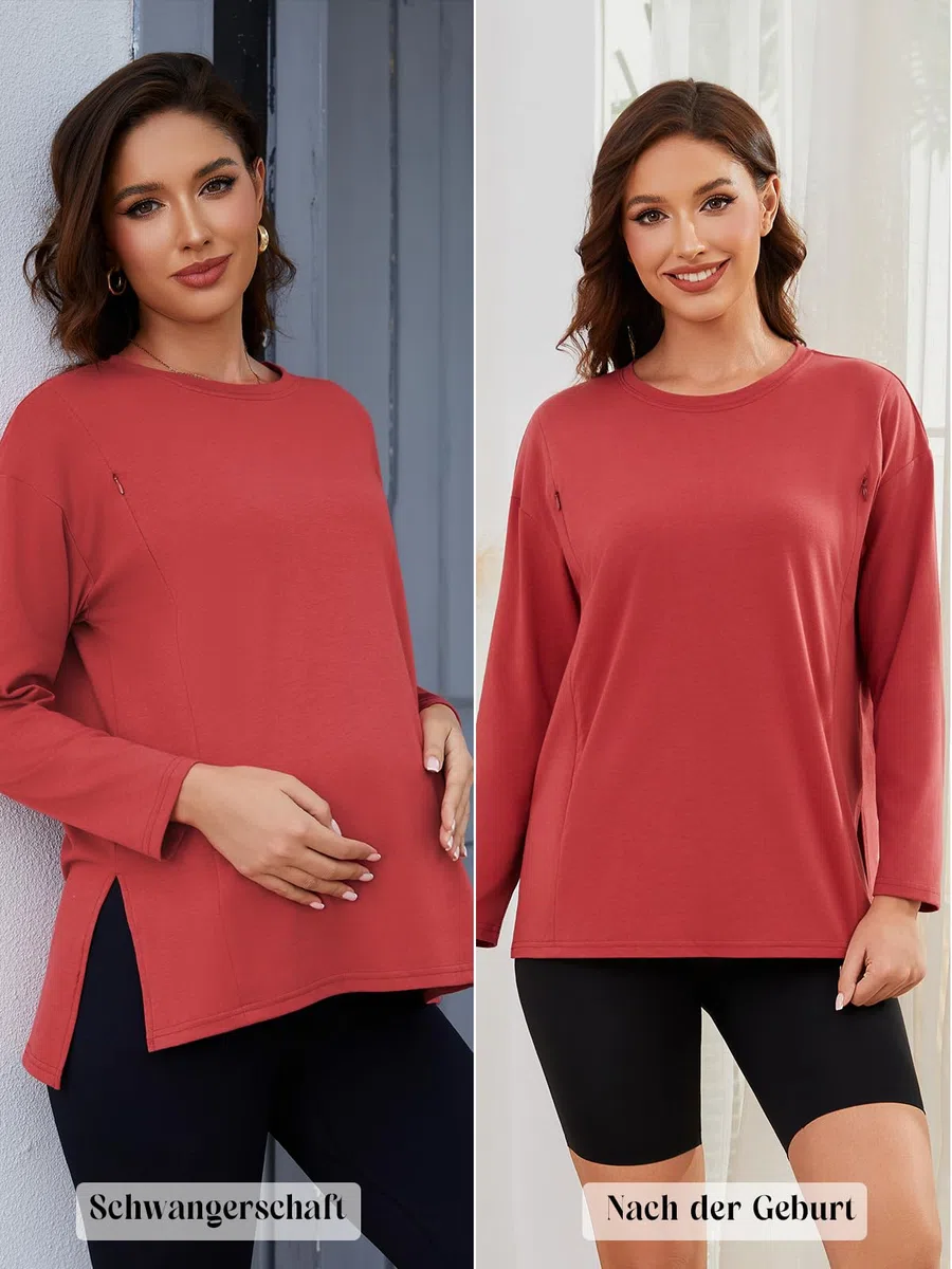Maglietta da allattamento da donna, a maniche lunghe, con chiusura lampo nascosta, apertura per allattamento, abbigliamento premaman