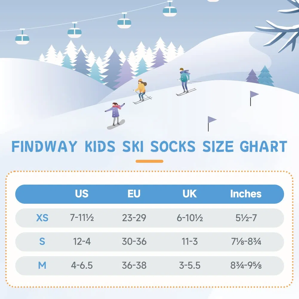 Findway Calze da Sci per Bambini,Calze Termiche per Bambini 85% Cotone Ragazzi Ragazze Calzini da Neve Traspirante Caldo Inverno All'aperto Calzini da Sci per Sci Pattinaggio Snowboard,2 Paia/3 Paia