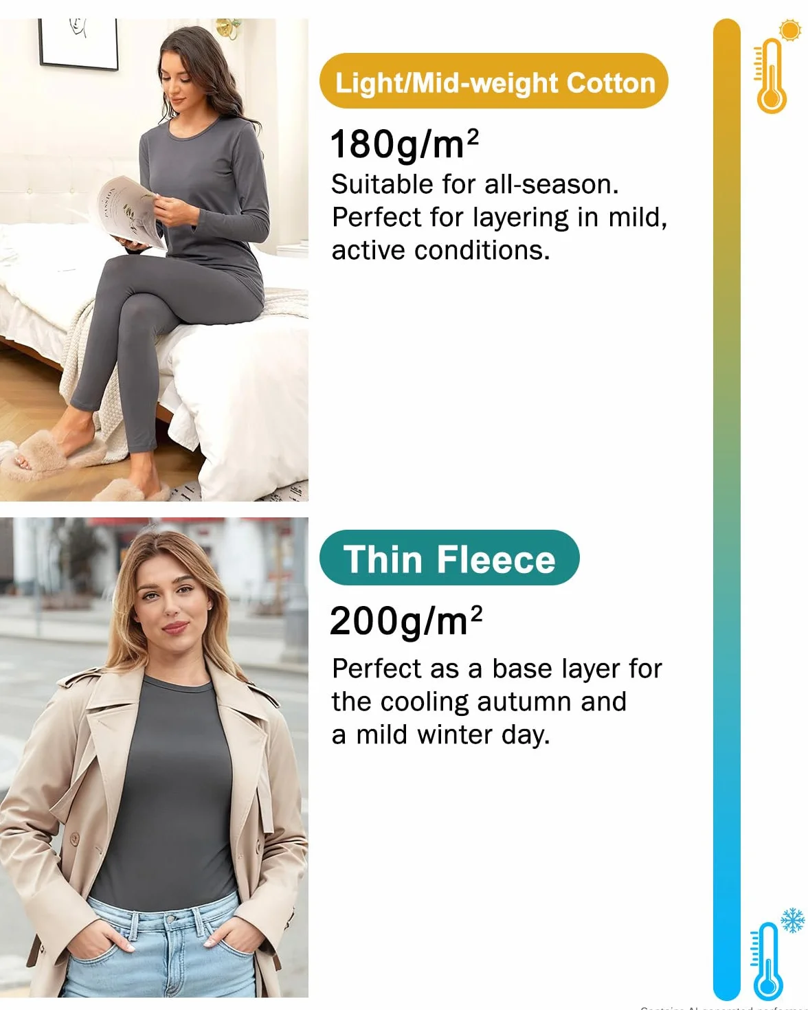 wirarpa Set di Intimo Termico in Cotone per Donne, Pigiama in Maglia a Lunga Giacca con Top e Pantaloni, Abbigliamento Termico per l'Autunno