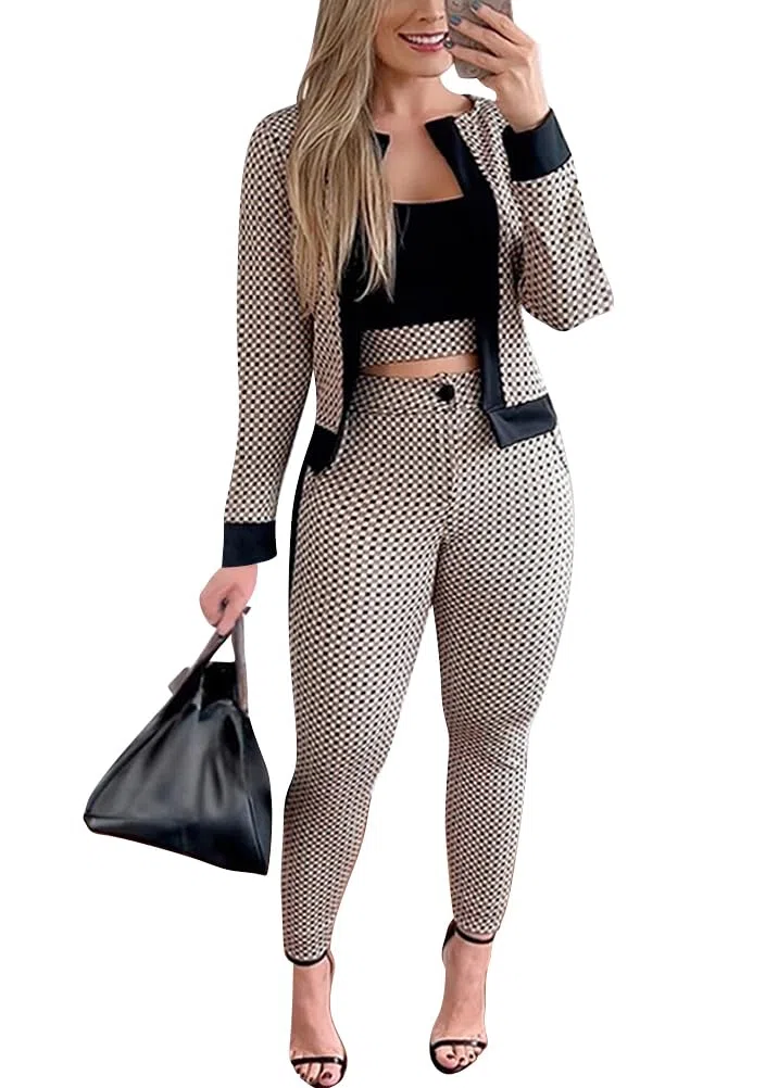 shownicer Completo Donna Elegante Top E Pantaloni Vita Alta Set Abbigliamento 3 Pezzi Ufficio Costume Lavoro Completino Casual Outfit