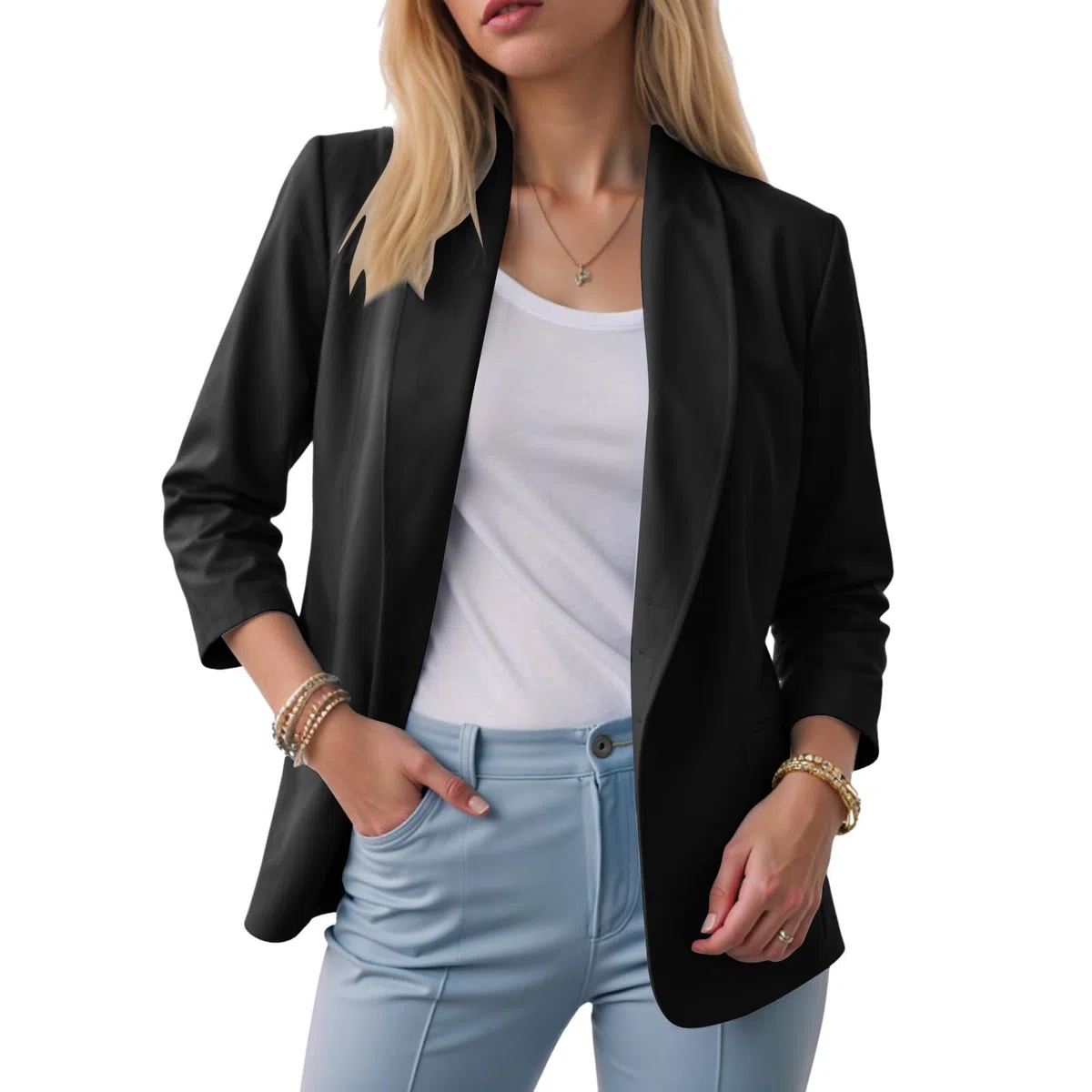 Generico da Donna per Lavoro Casual Aperto Davanti a Maniche Lunghe Cardigan Casual Professionale da Donna Tailleur Elegante Giacca Elegante a Maniche Lunghe Larghe Tinta Unita Giacca Ufficio