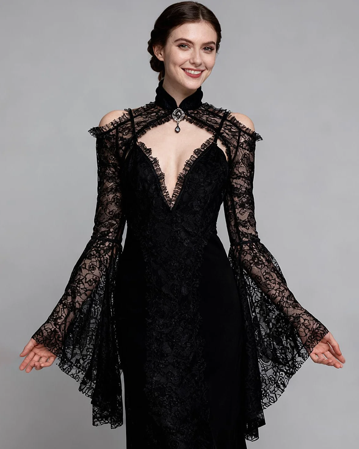 keland Donna Coprispalle Gotico Lolita in Pizzo Cardigan Crop Top Bolero a Maniche Lunghe