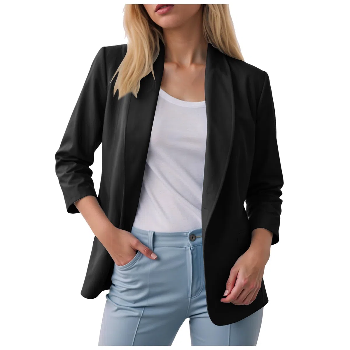 Generico da Donna per Lavoro Casual Aperto Davanti a Maniche Lunghe Cardigan Casual Professionale da Donna Tailleur Elegante Giacca Elegante a Maniche Lunghe Larghe Tinta Unita Giacca Ufficio